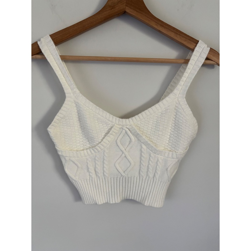 Forever 21 Ivory Cable Knit Cropped Sweater Tank Top V-Neck Small NEW